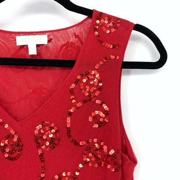 Kookai Y2K V-Neck Sleeveless Tank Top Womens Size T2 US M Mesh Red Sequin Detail - Picture 3 of 6